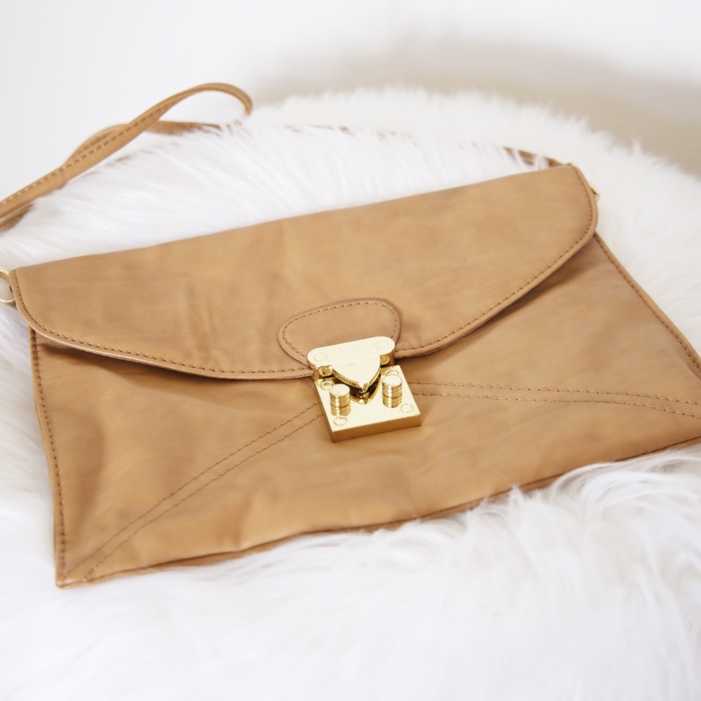 Stylish Faux Leather Camel Crossbody Purse